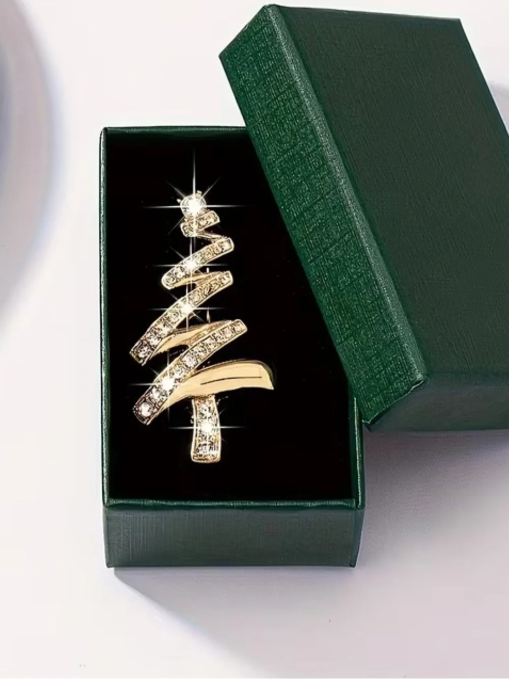 Gold Crystal Christmas tree brooch - new in box